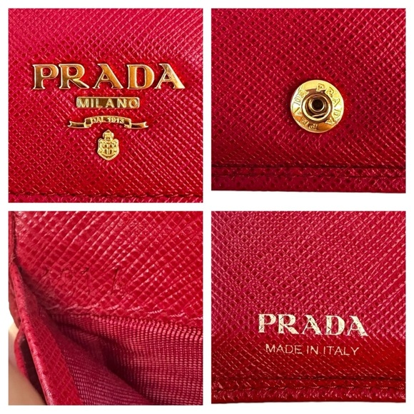 Authentic PRADA Red Saffiano Leather Trifold Wallet with Box & Cards - Picture 2 of 15